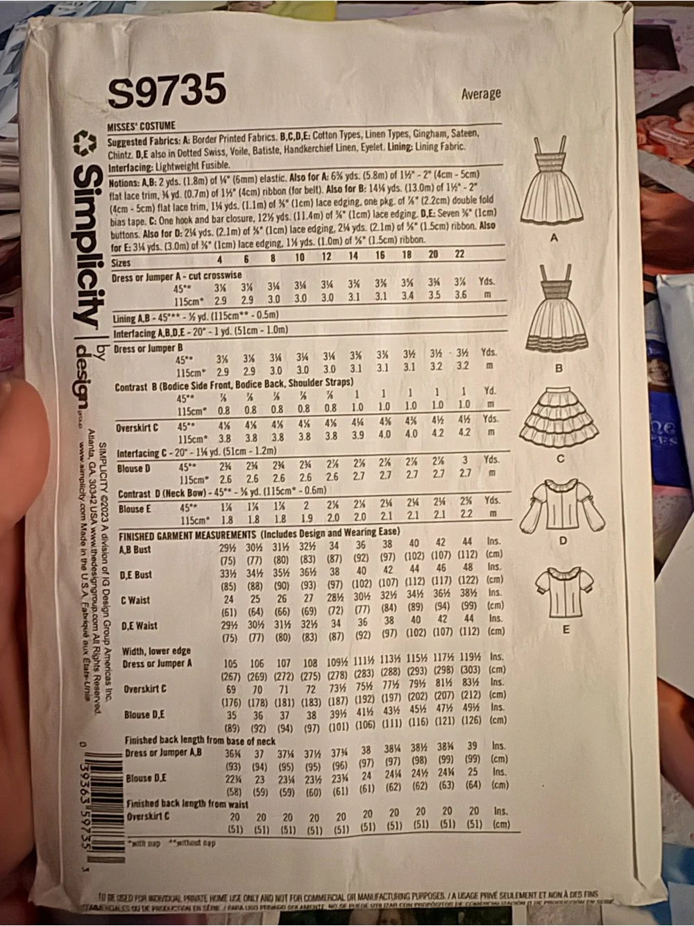 BN UNCUT SIMPLICITY 9735 D5 SEWING PATTERNS HALLOWEEN COSTUMES COSPLAY